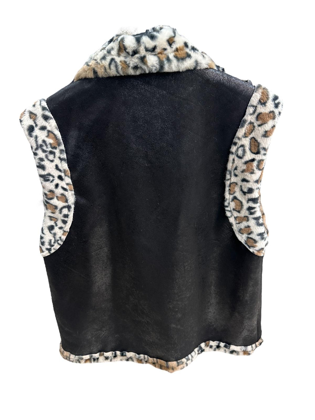 The Elegant Leopard Trim Faux Shearling Vest
